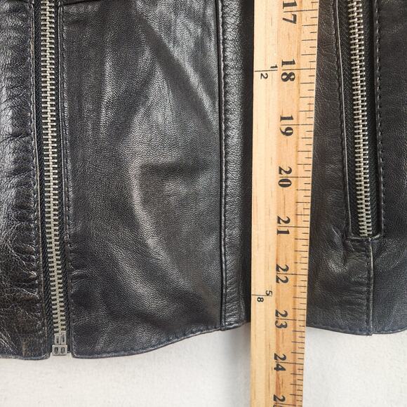 Guess Biker Bomber Moto Jacket Women’s SZ M Genuine Leather Rare Vintage Y2K - Picture 11 of 16